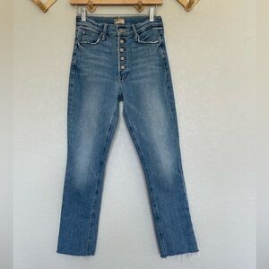 Mother Pixie Dazzler Ankle Fray Straight-Leg Jeans in Secret Sister.